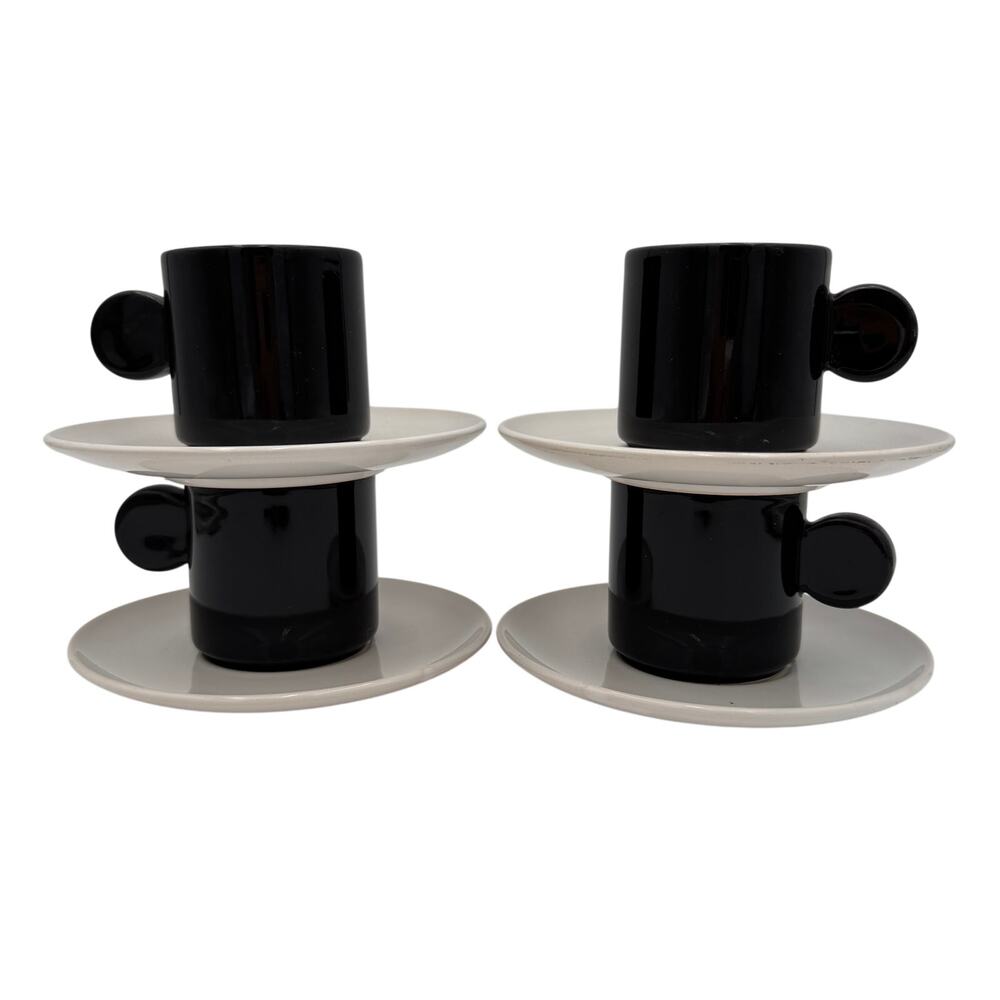 Vintage Coffee Espresso Cups & Saucers Set of 4 Pier One Imports Black White